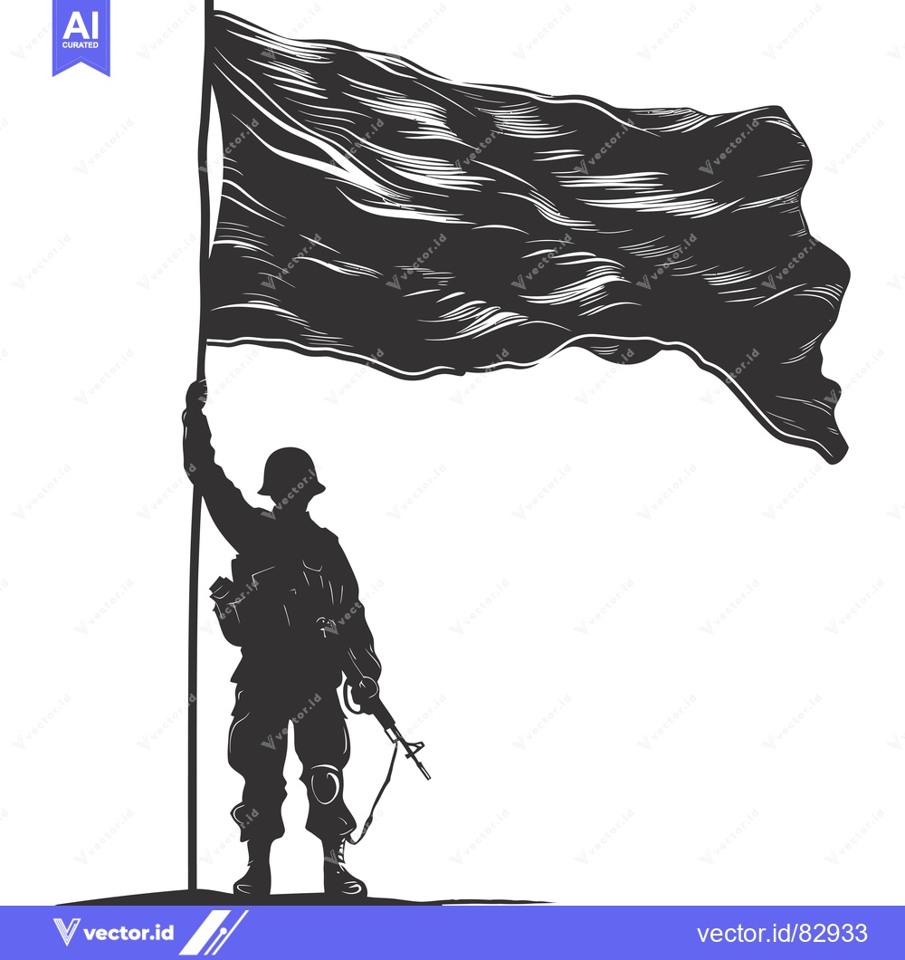 Premium Vector of Silhouette of a Soldier Holding a Flag and a Gun