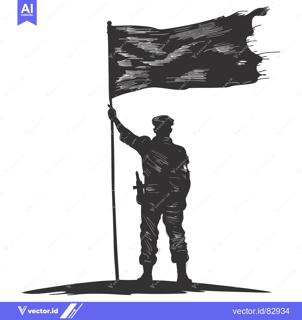 Premium Vector of Silhouette of a soldier holding a flag high