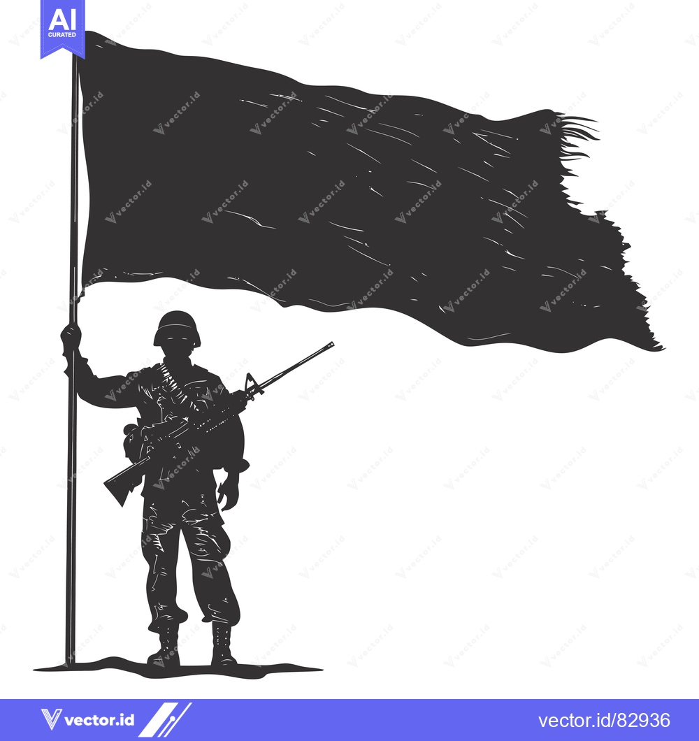 Premium Vector of Silhouette of a Soldier Holding a Flagpole and a Rifle