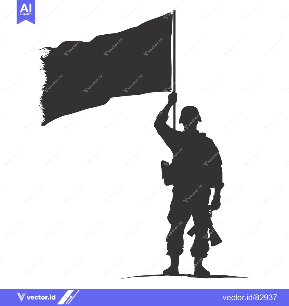 Premium Vector dari Silhouette of a Soldier Holding a Flag and a Weapon