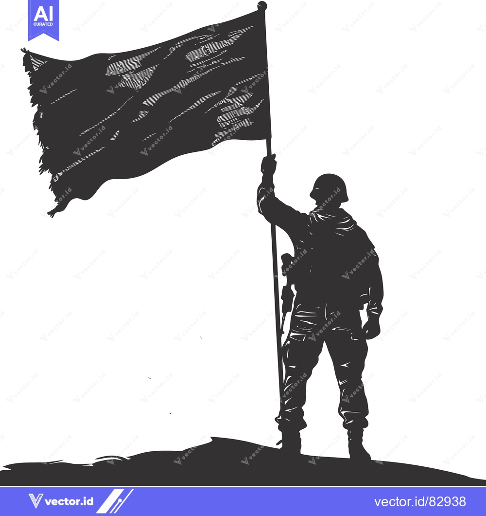 Premium Vector dari Silhouette of a Soldier Holding a Flag High