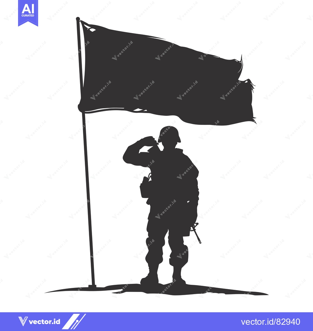 Premium Vector dari Silhouette of a Soldier Saluting Under a Waving Flag