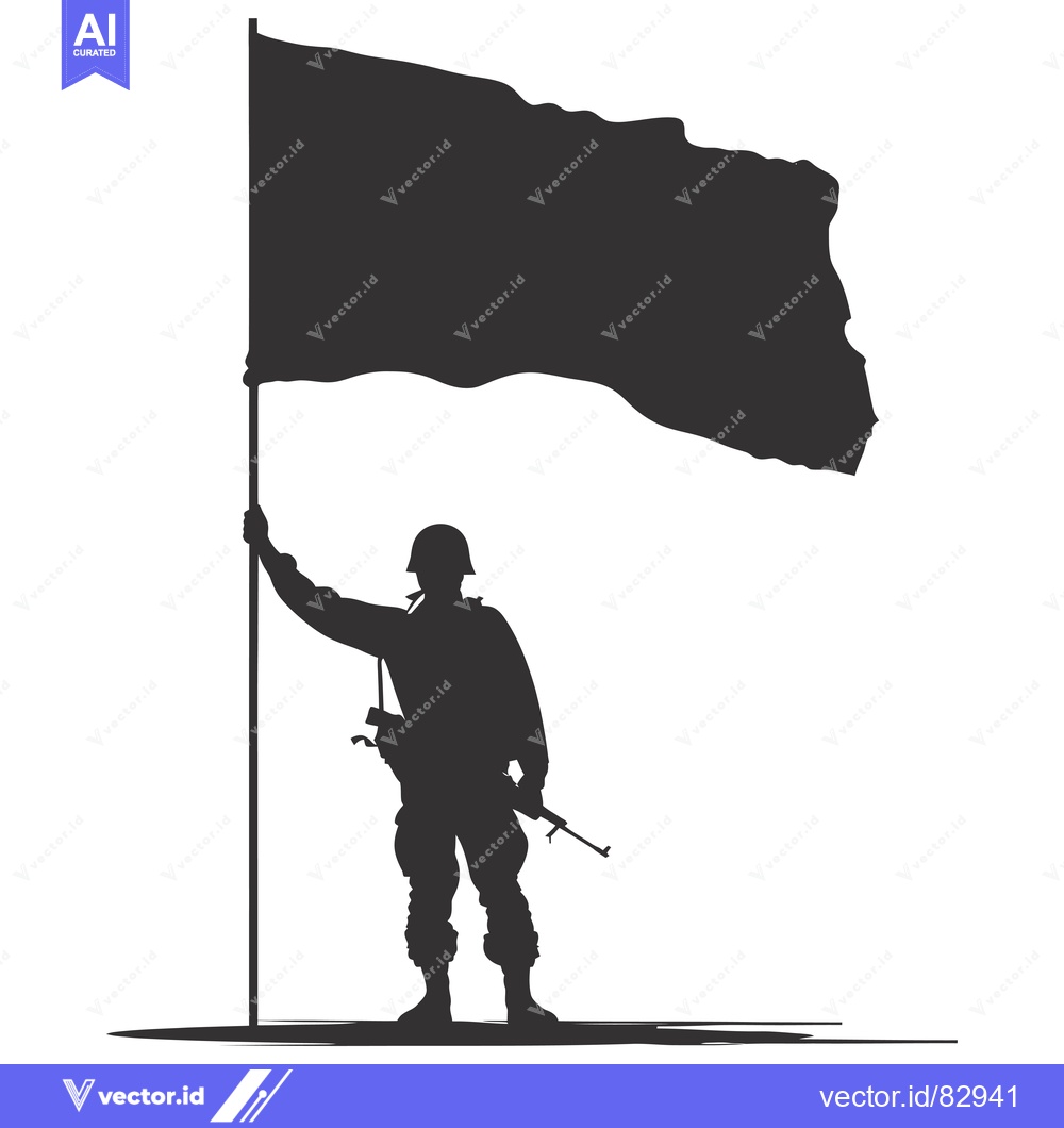 Premium Vector dari Silhouette of a Soldier Holding a Flag and a Rifle