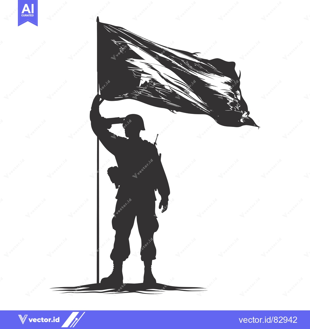 Premium Vector dari Silhouette of a Soldier Saluting a Waving Flag