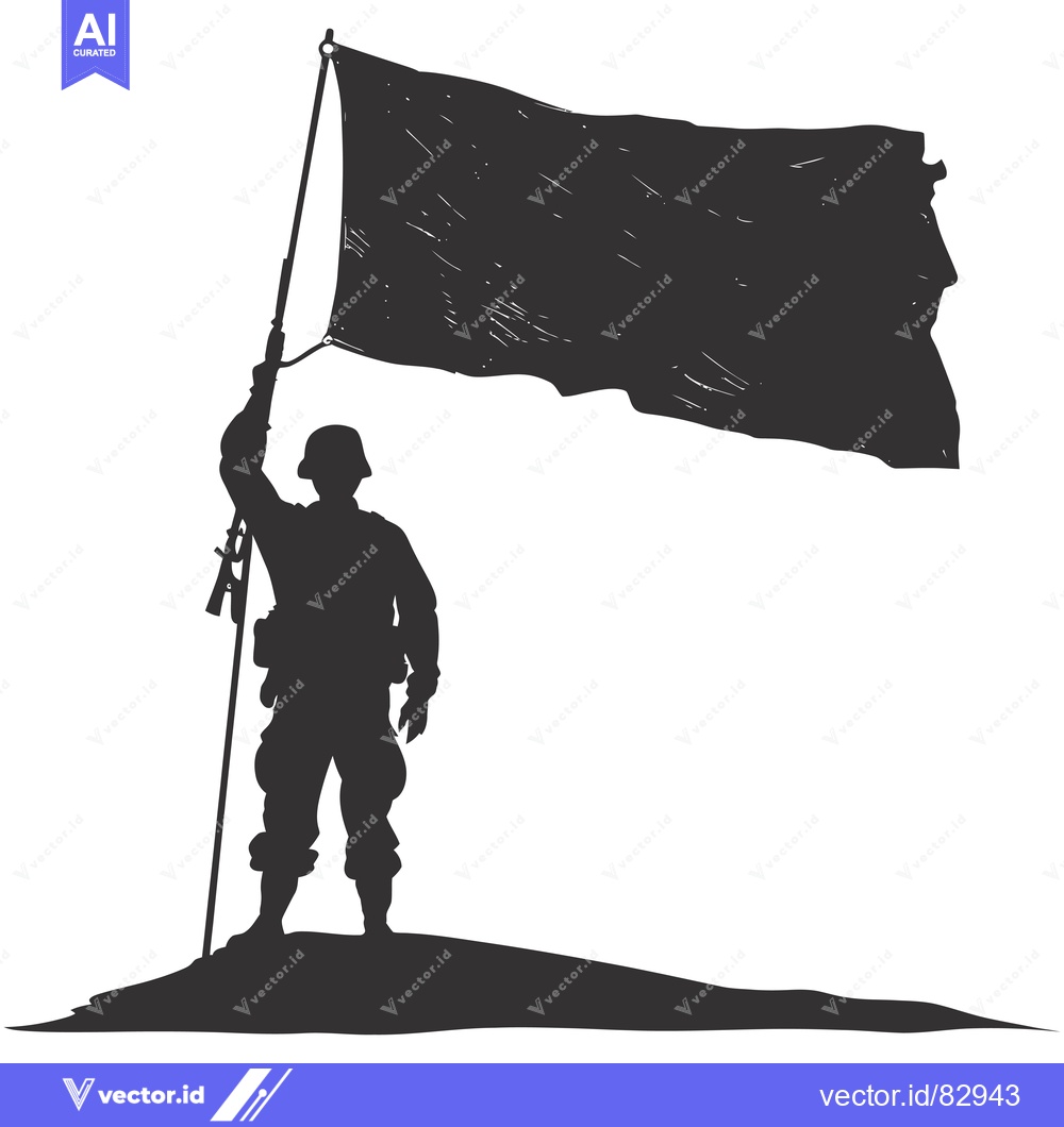 Premium Vector of Silhouette of a Soldier Raising a Torn Flag on a Hilltop