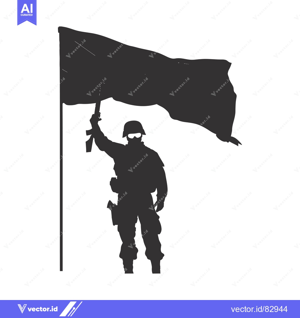 Premium Vector of Silhouette of a Soldier Holding a Flag and a Rifle