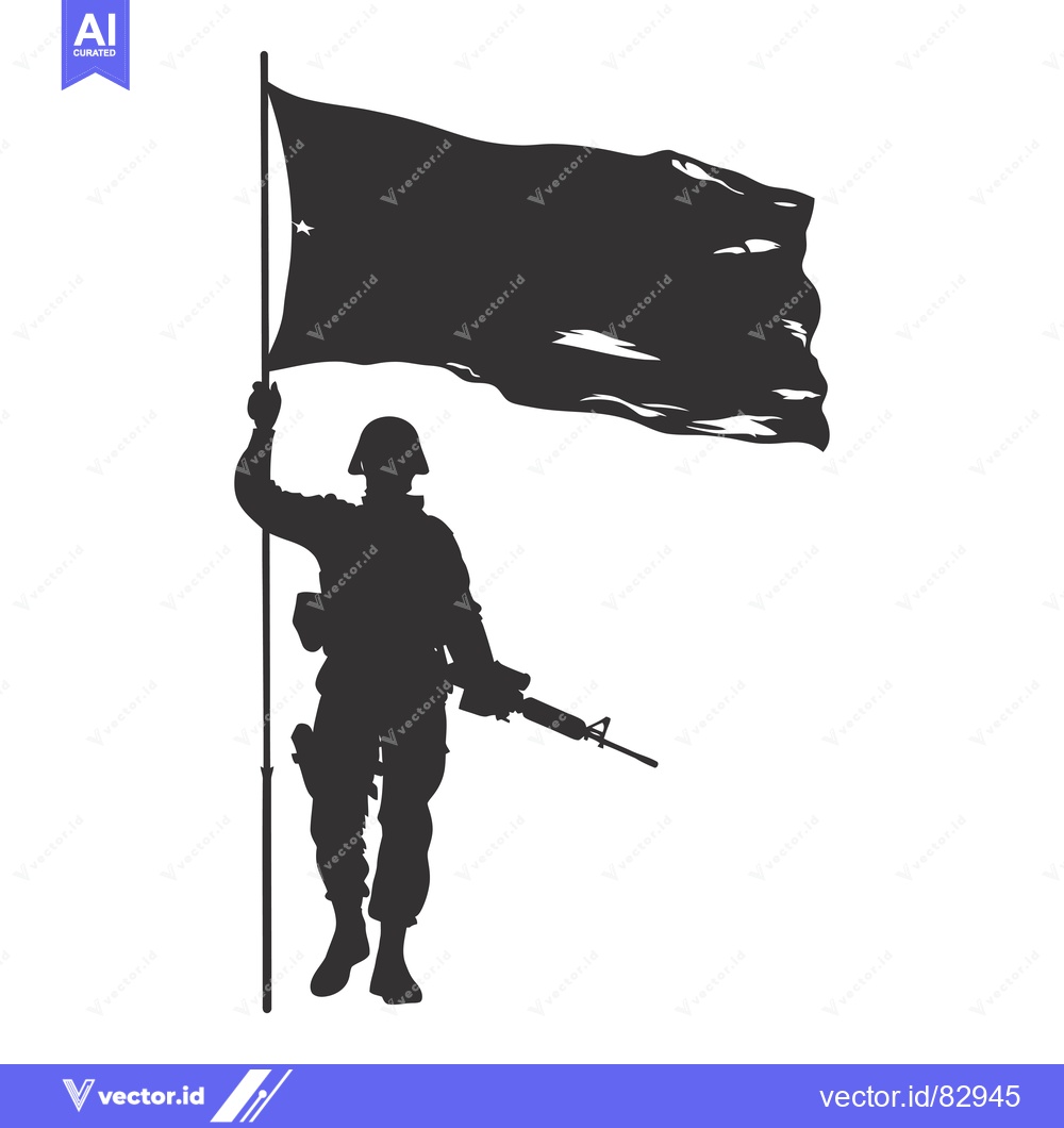 Premium Vector dari Silhouette of a Soldier Holding a Flag and a Rifle