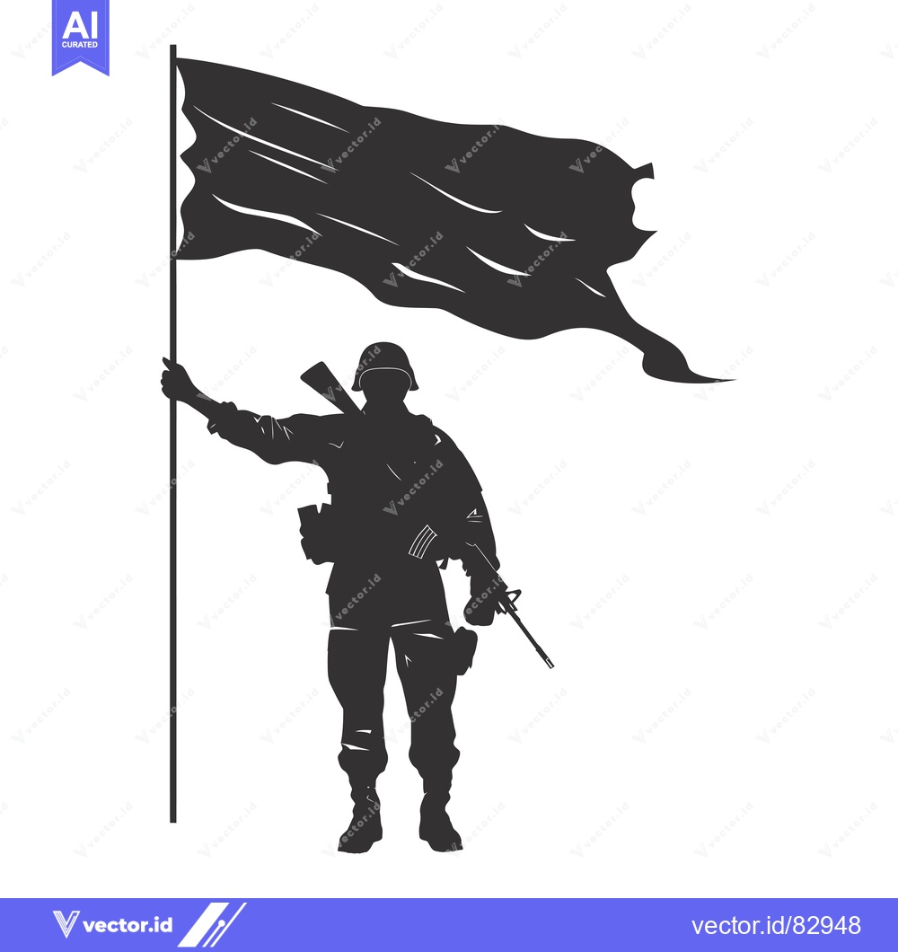 Premium Vector of Silhouette of a Soldier Holding a Flag and a Rifle