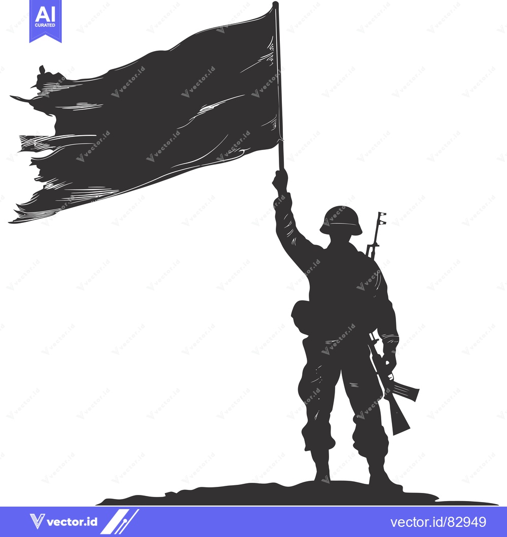 Premium Vector dari Silhouette of a Soldier Holding a Torn Flag and a Rifle