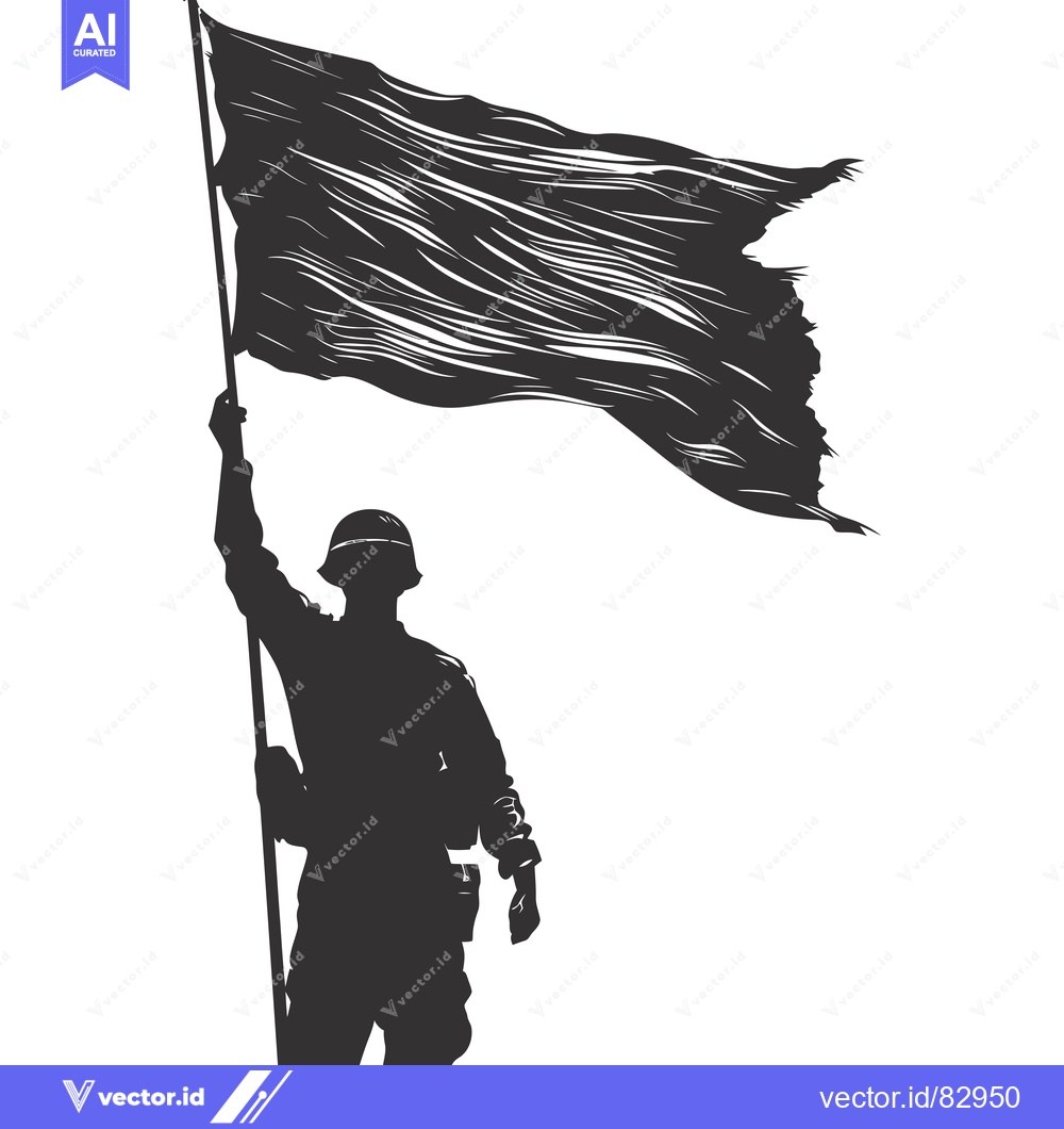 Premium Vector of Silhouette of a Soldier Holding a Flag High