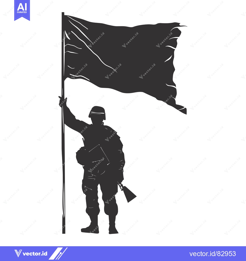 Premium Vector dari Silhouette of a Soldier Holding a Flagpole with a Waving Flag