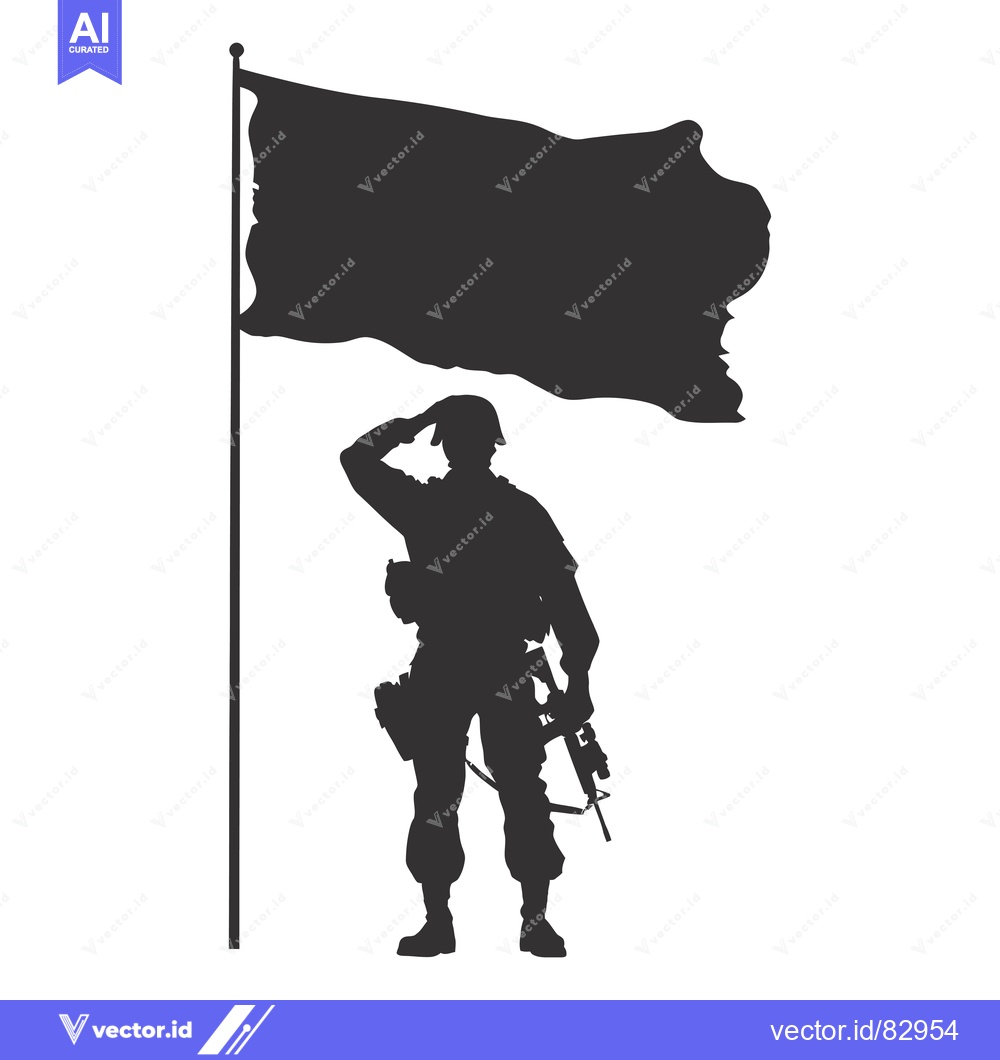 Premium Vector of Silhouette of a Soldier Saluting with a Flag in the Background