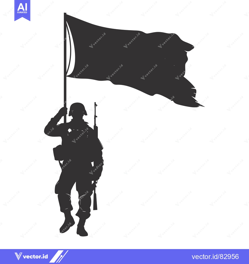 Premium Vector dari Silhouette of a Soldier Holding a Flag and Rifle