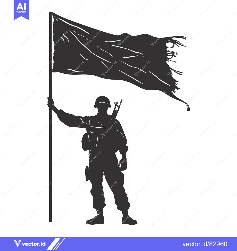 Premium Vector dari Silhouette of a Soldier Holding a Torn Flag