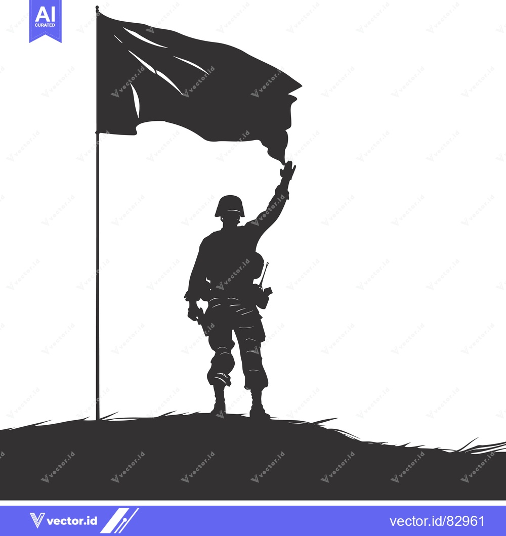 Premium Vector dari Silhouette of a Soldier Raising a Flag on a Hilltop