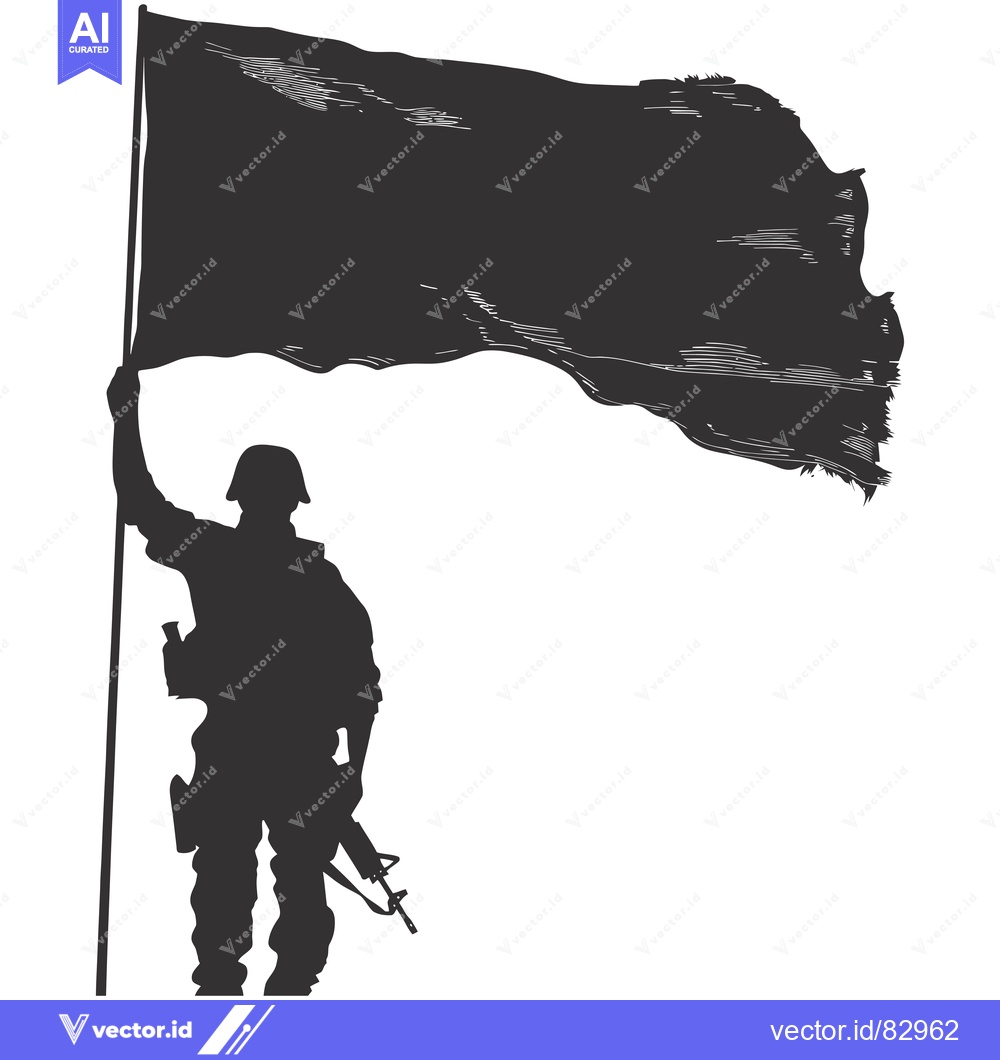 Premium Vector of Silhouette of a Soldier Holding a Flag and a Rifle