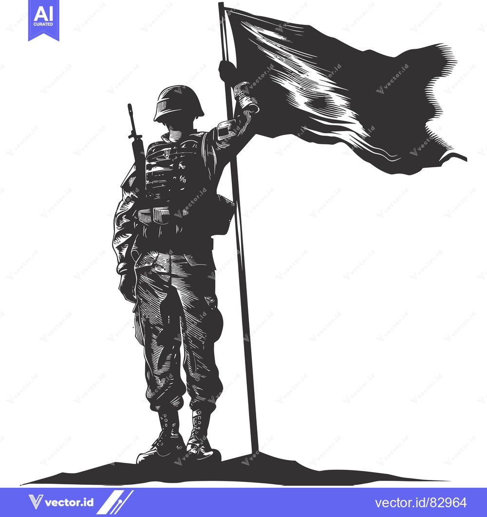 Premium Vector dari A Silhouette of a Soldier Raising a Flag