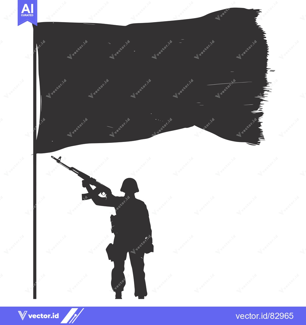 Premium Vector of A soldier salutes a flagpole with a blank flag