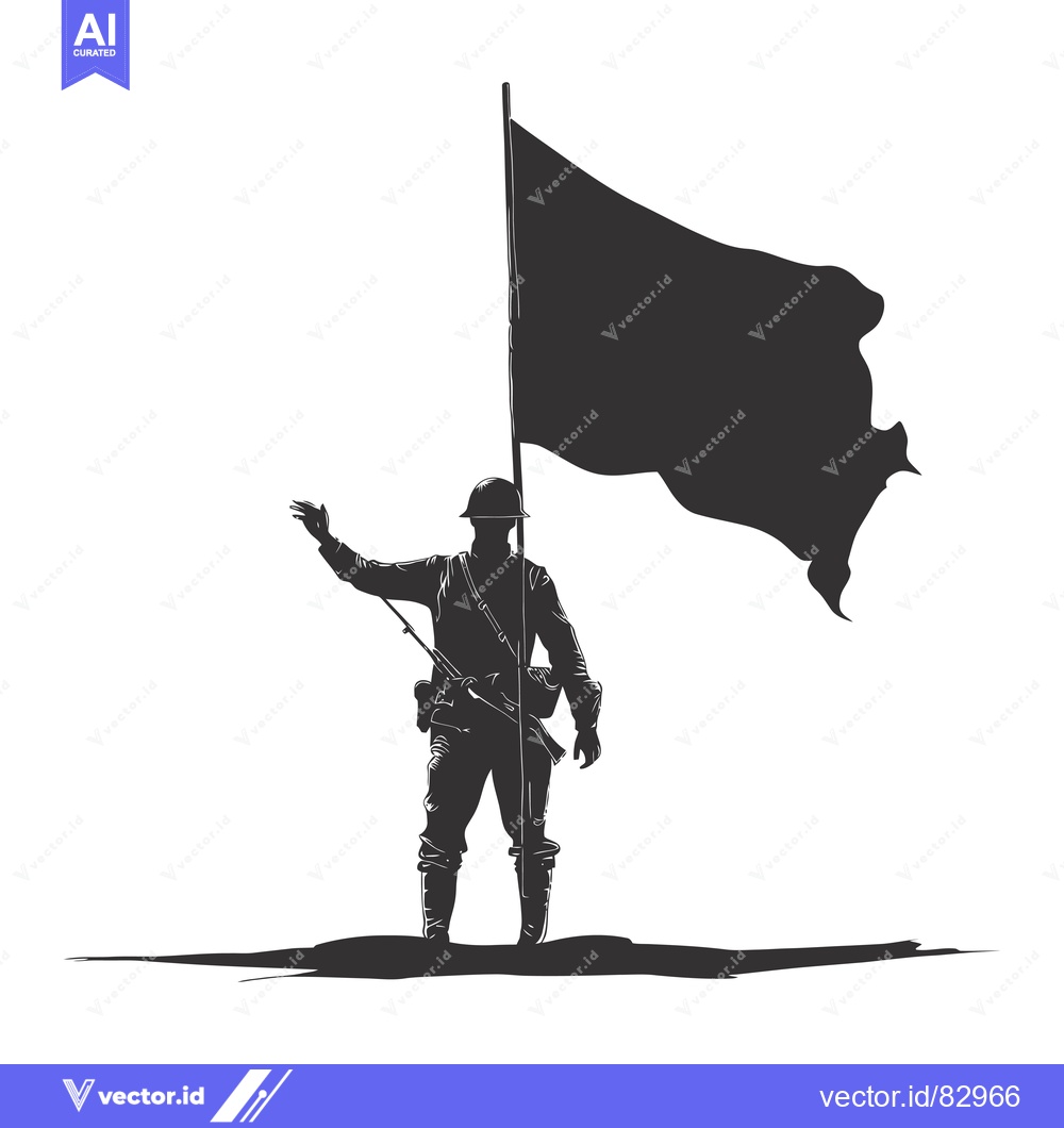 Premium Vector of Silhouette of a Soldier Holding a Flagpole with a Blank Flag