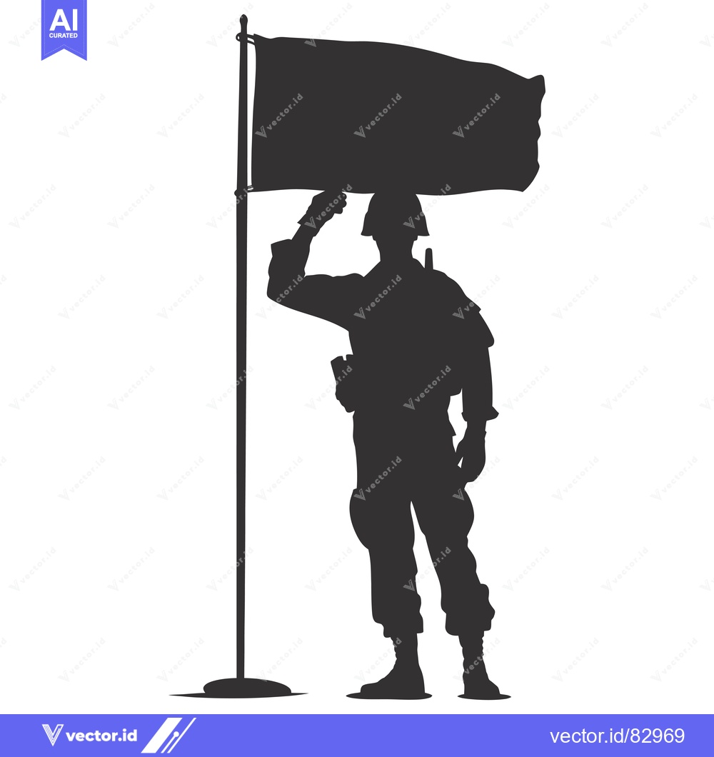 Premium Vector of Silhouette of a Soldier Saluting a Flagpole with a Blank Flag