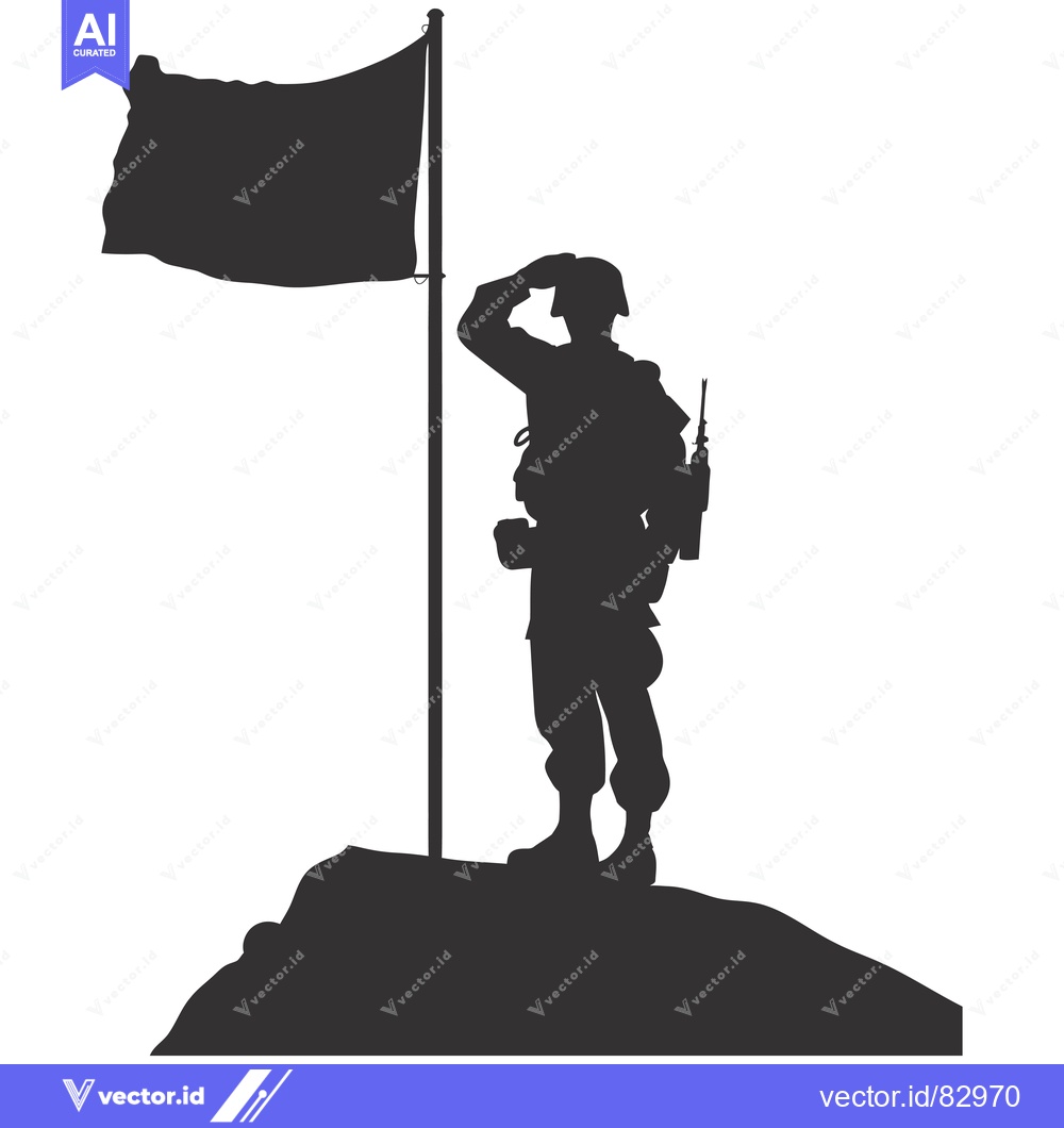 Premium Vector of Silhouette of a soldier saluting a flag on a mountaintop