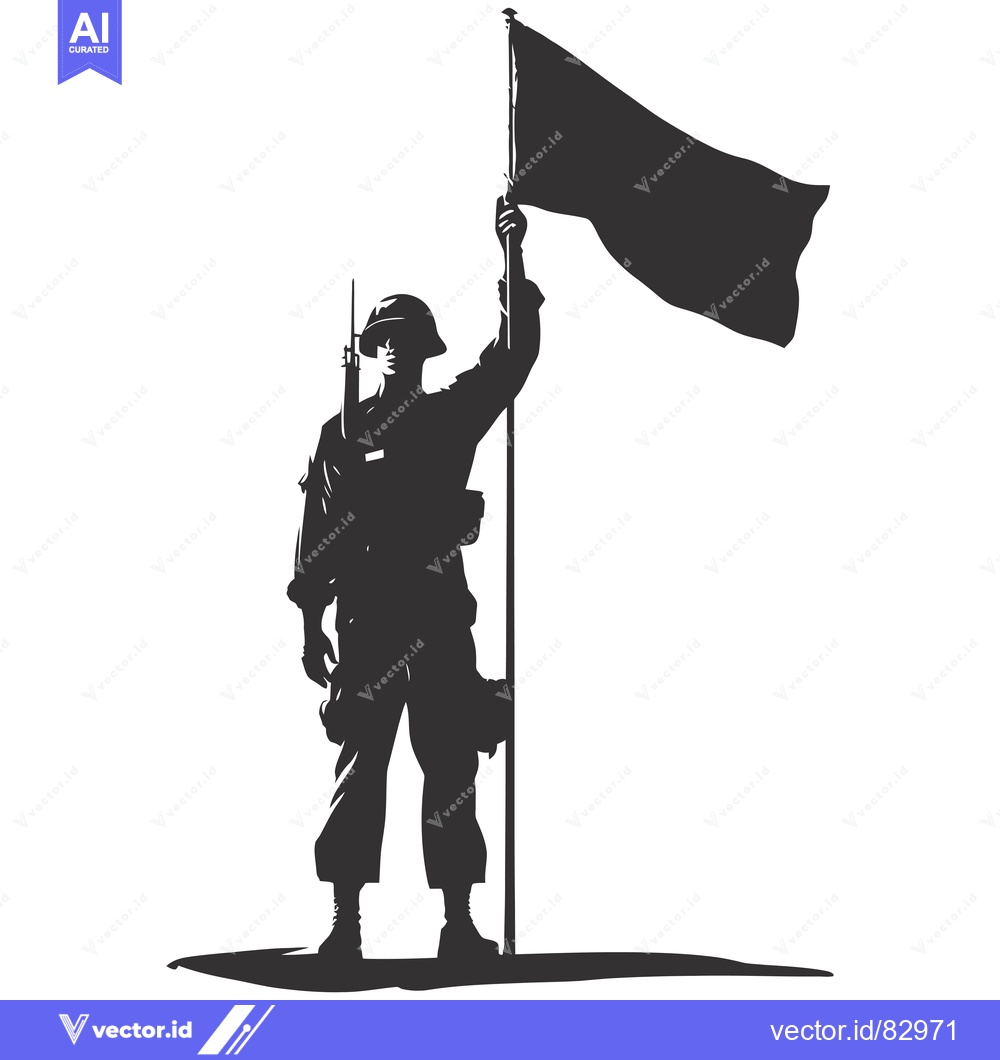 Premium Vector of A Silhouette of a Soldier Holding a Flag High