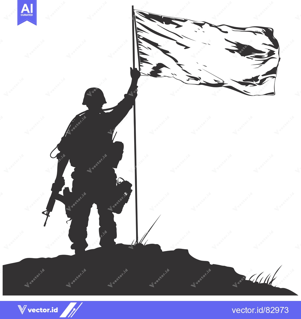 Premium Vector dari Silhouette of a soldier raising a flag on a hill