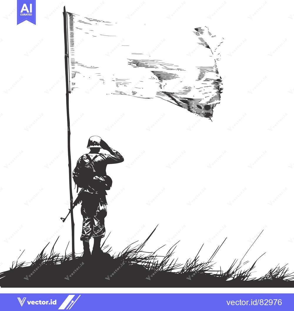 Premium Vector dari Silhouette of a Soldier Saluting a Waving Flag