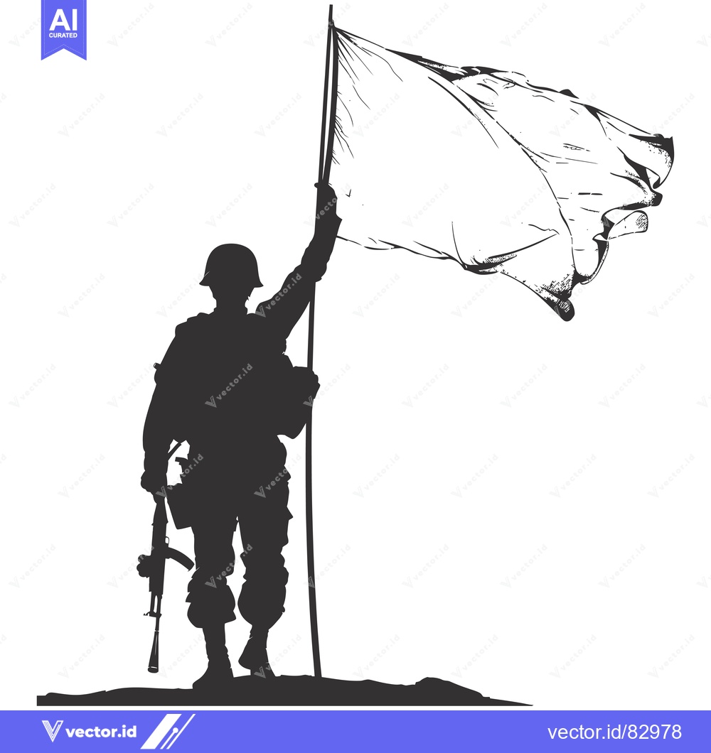Premium Vector dari Silhouette of a Soldier Holding a Flag and a Rifle