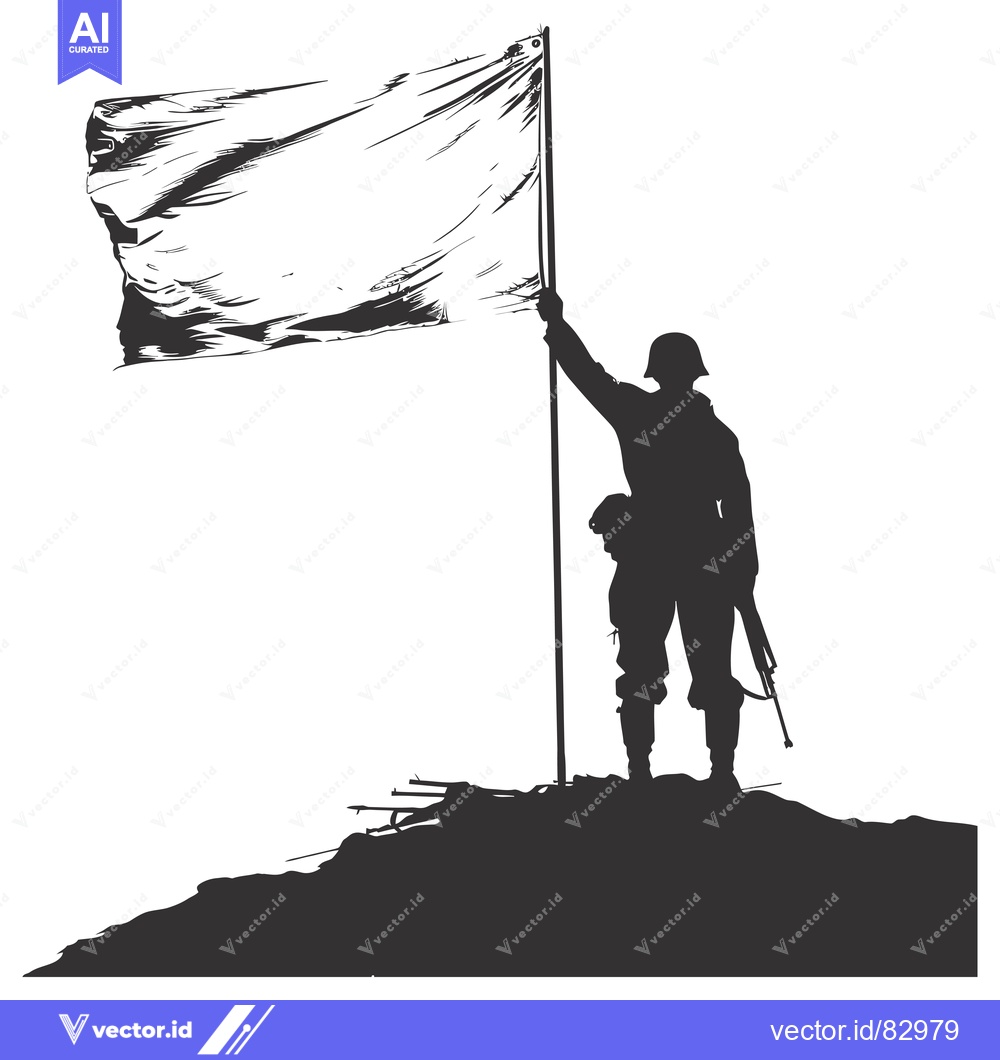 Premium Vector of Silhouette of a Soldier Raising a White Flag on a Hilltop