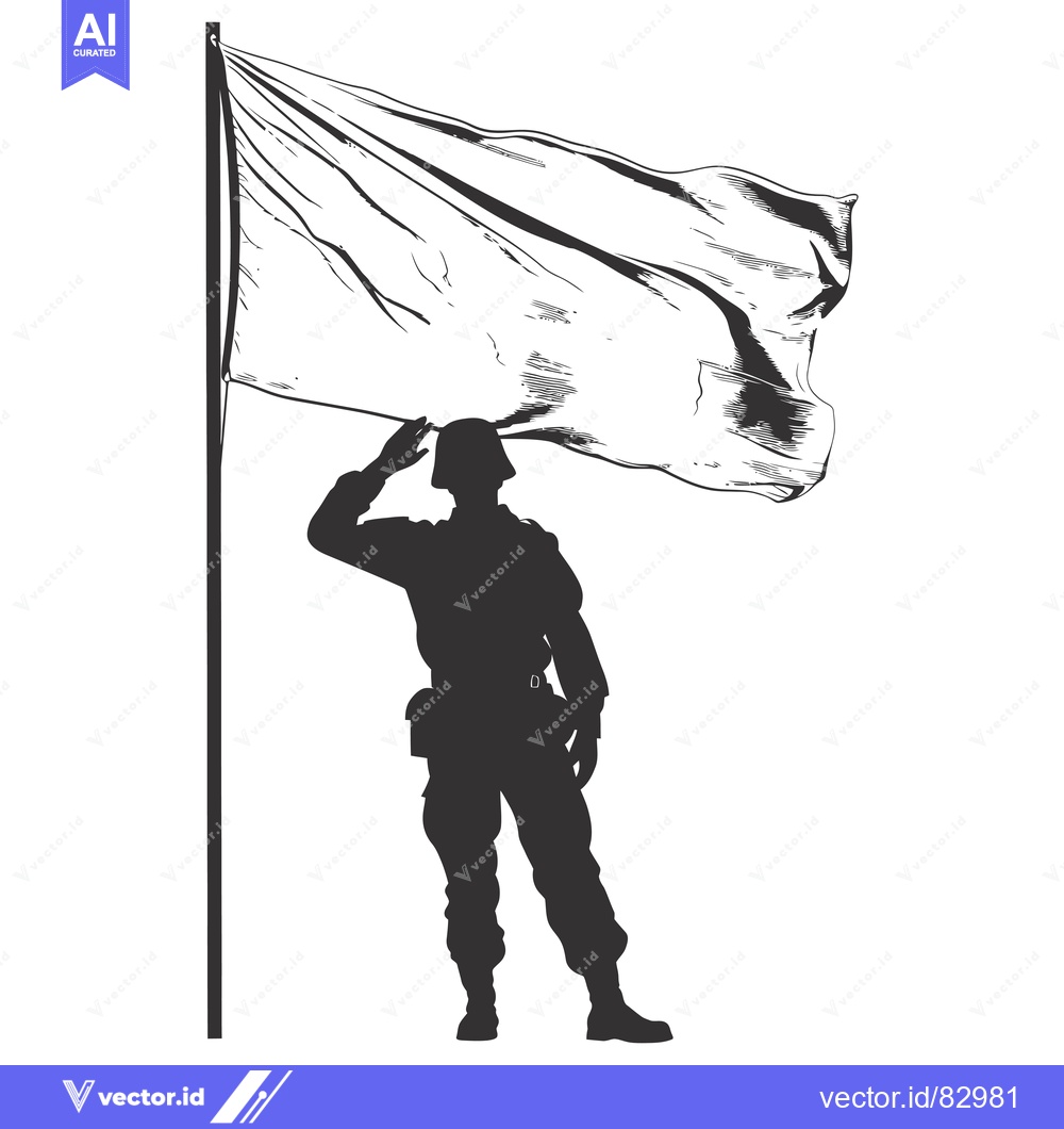 Premium Vector of Silhouette of a Soldier Saluting a Flagpole with a Blank Flag