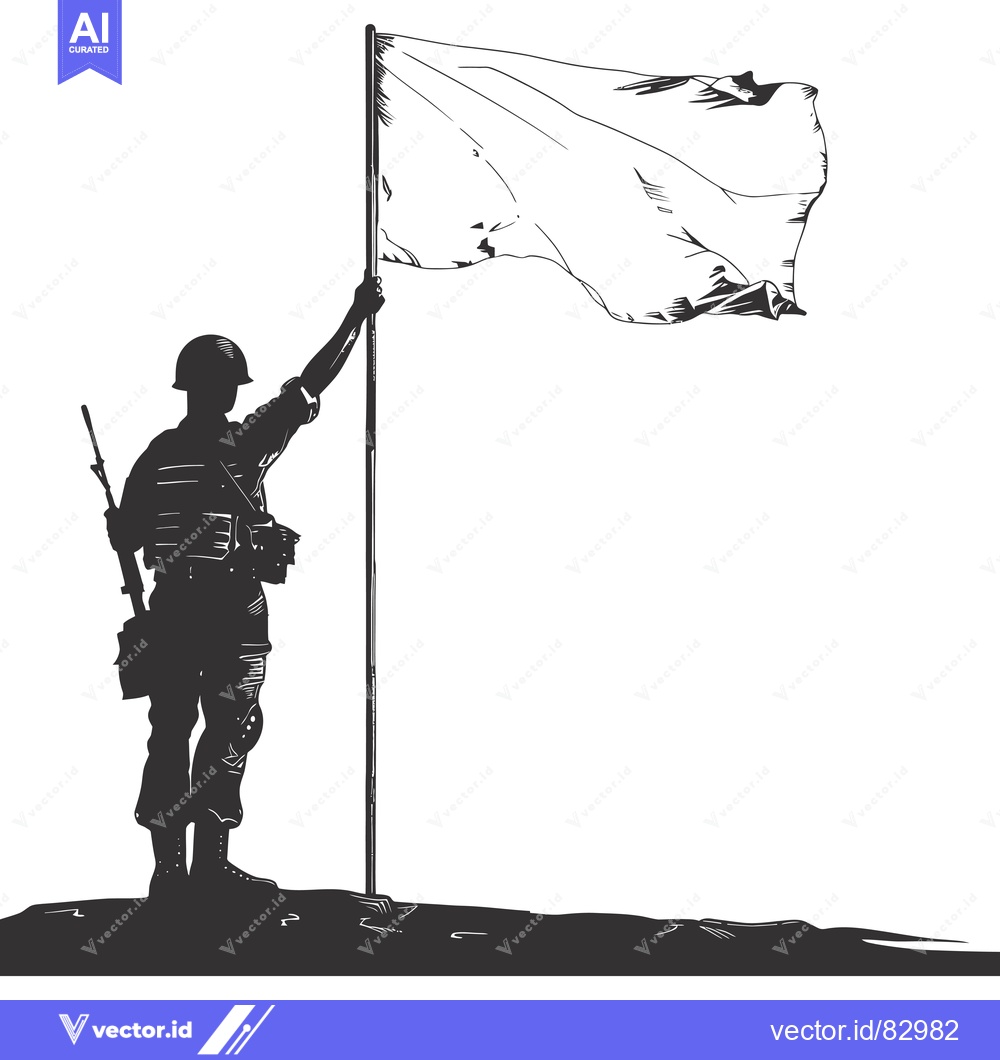 Premium Vector of Silhouetted Soldier Raising a White Flag of Surrender
