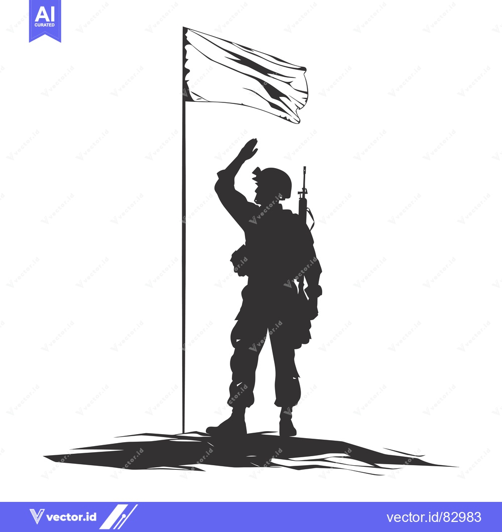 Premium Vector dari Silhouette of a Soldier Saluting a White Flag on a Hilltop