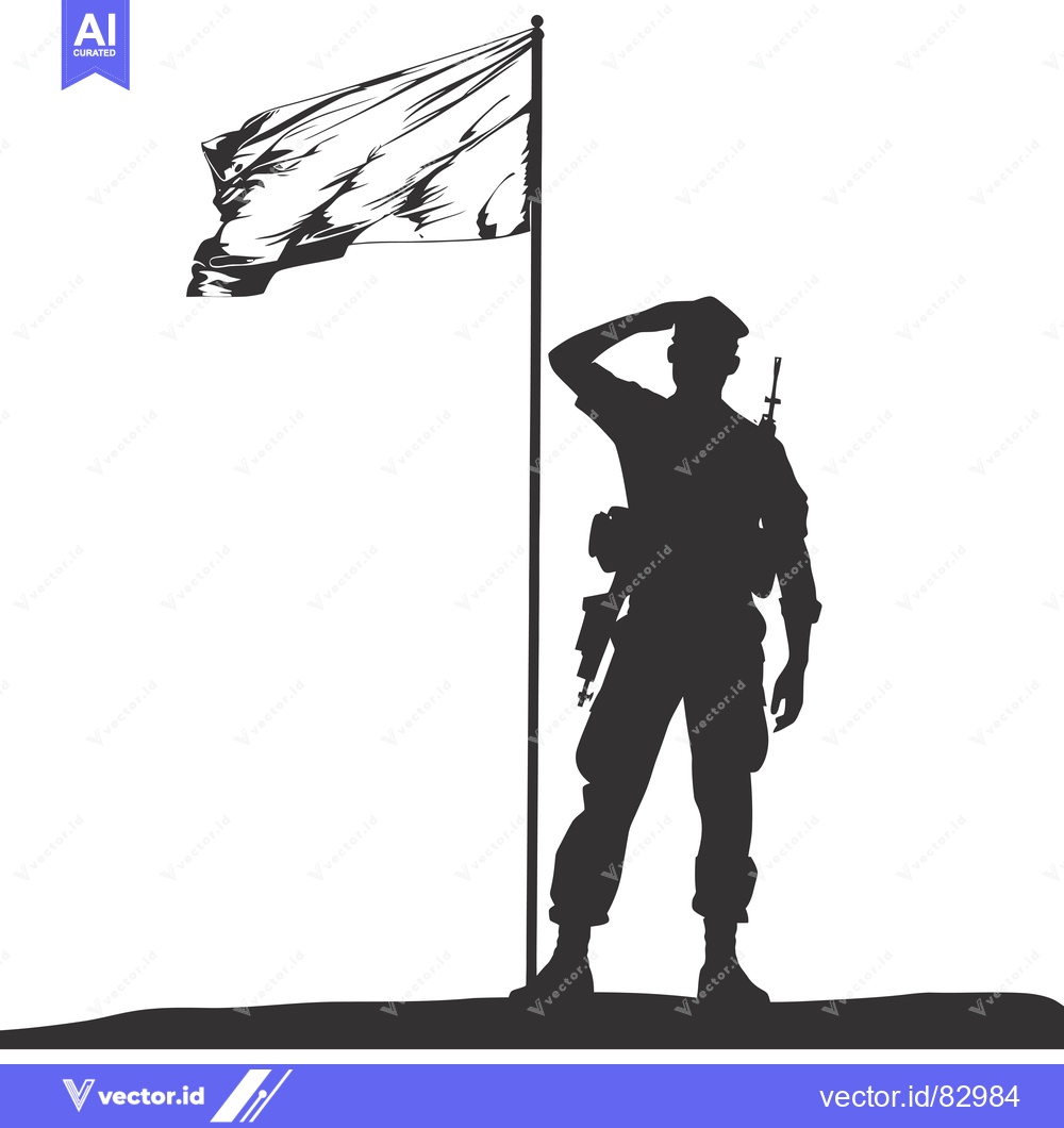 Premium Vector of Silhouette of a soldier saluting a flagpole with a flag flying