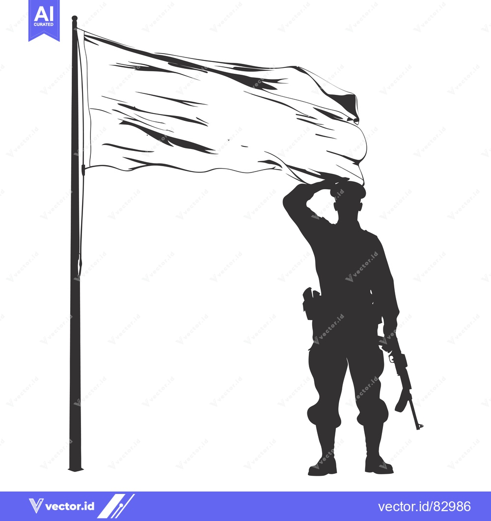 Premium Vector dari Silhouette of a Soldier Saluting a White Flag on a Pole