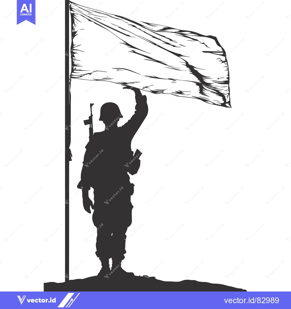 Premium Vector dari Silhouette of a Soldier Raising a Blank Flag