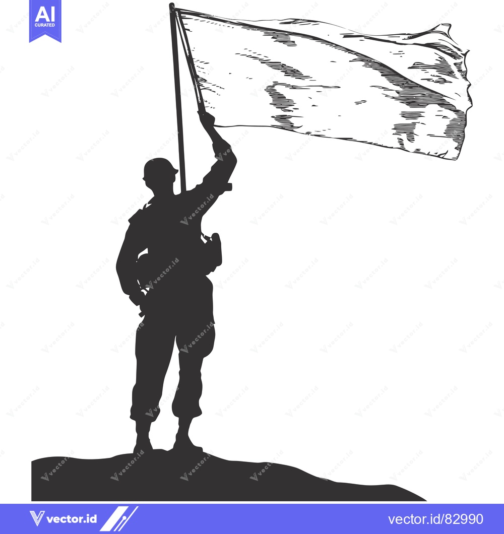 Premium Vector of Silhouette of a Soldier Raising a Flag on a Hilltop