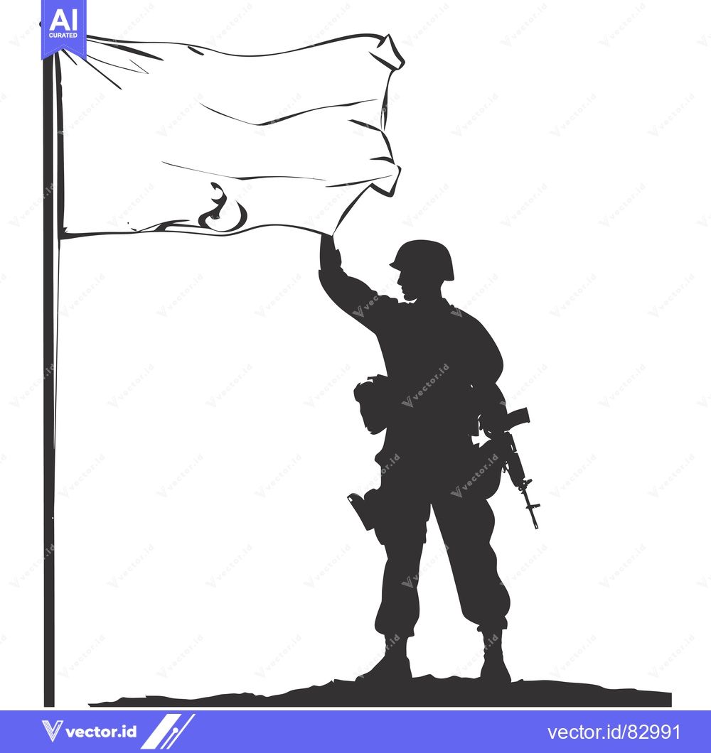 Premium Vector dari Silhouette of a Soldier Raising a White Flag