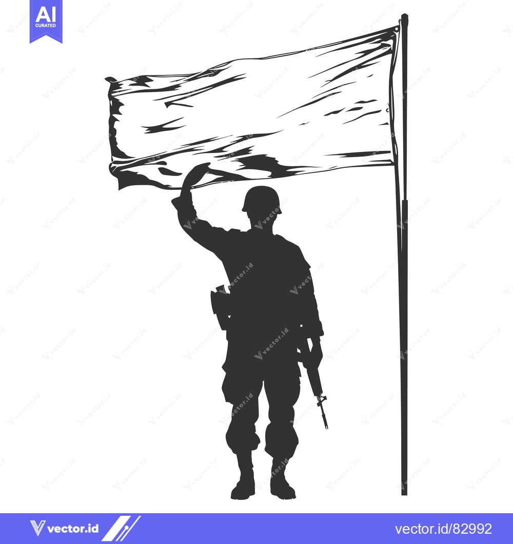 Premium Vector dari Silhouette of a soldier saluting with a flagpole behind him