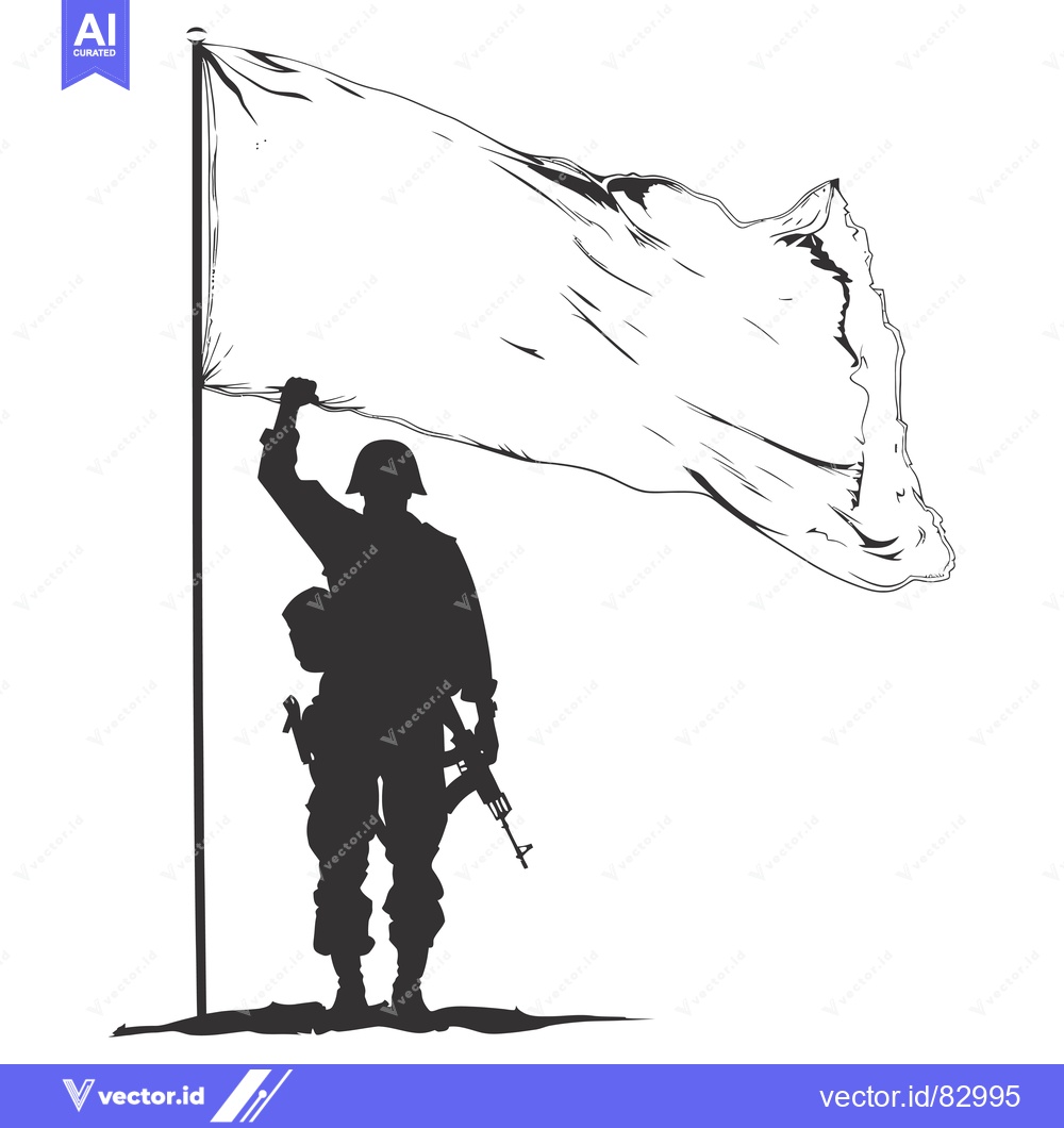 Premium Vector of Silhouette of a Soldier Raising a Blank Flag