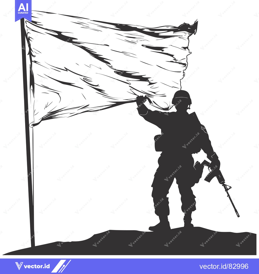 Premium Vector of Silhouette of a Soldier Holding a Flagpole with a Blank Flag