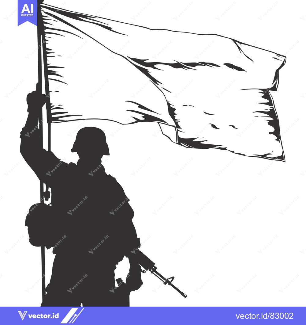 Premium Vector of Silhouetted Soldier Raising a Blank Flag with Rifle