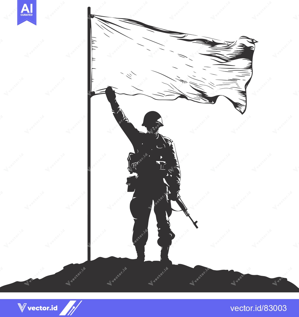 Premium Vector of A Soldier Raising a White Flag on a Hilltop