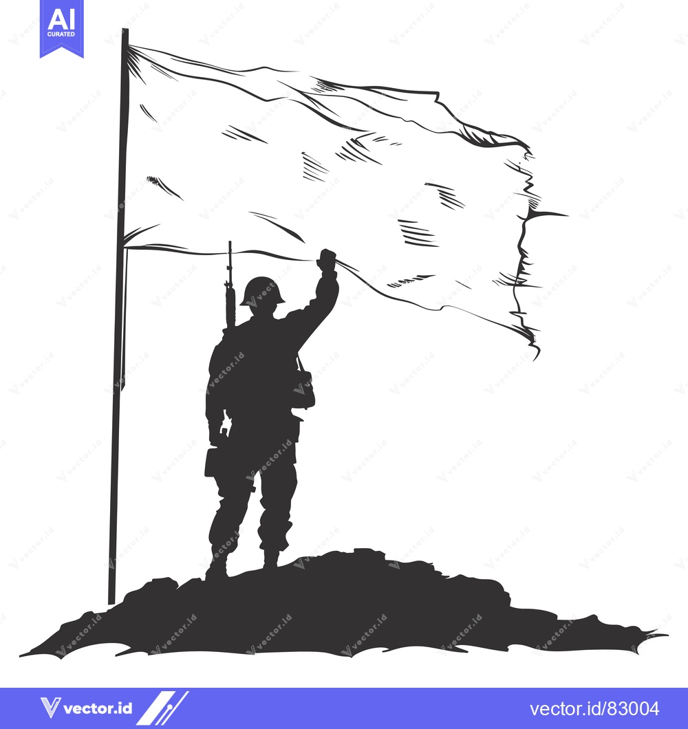 Premium Vector of Silhouette of a Soldier Raising a Flag on a Hilltop