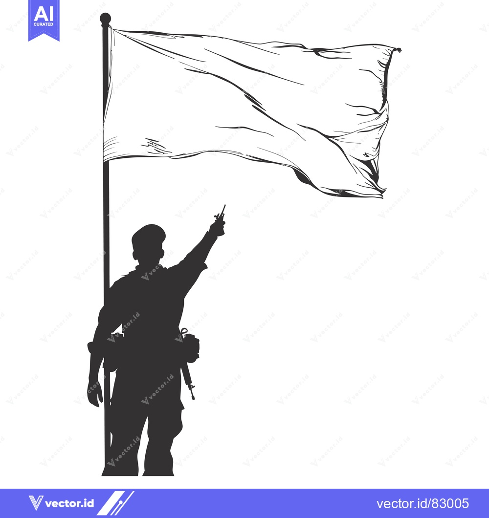 Premium Vector dari Silhouette of a Soldier Raising a Blank Flagpole