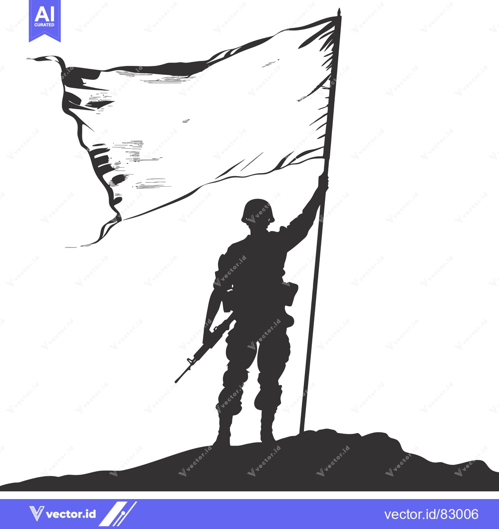 Premium Vector dari Silhouette of a Soldier Raising a White Flag on a Hilltop