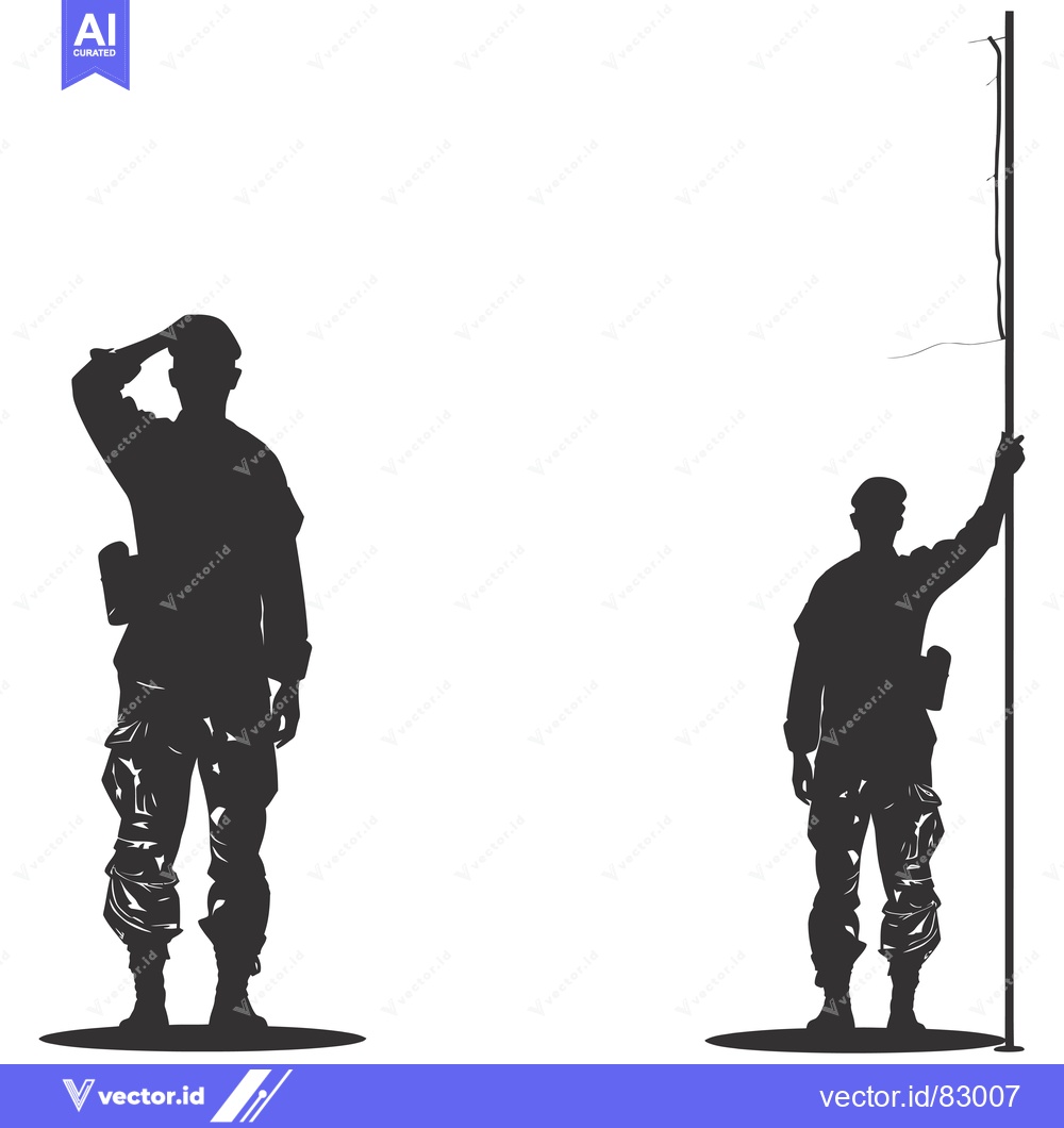 Premium Vector dari Two Silhouettes of Soldiers, One Saluting, the Other Holding a Flagpol
