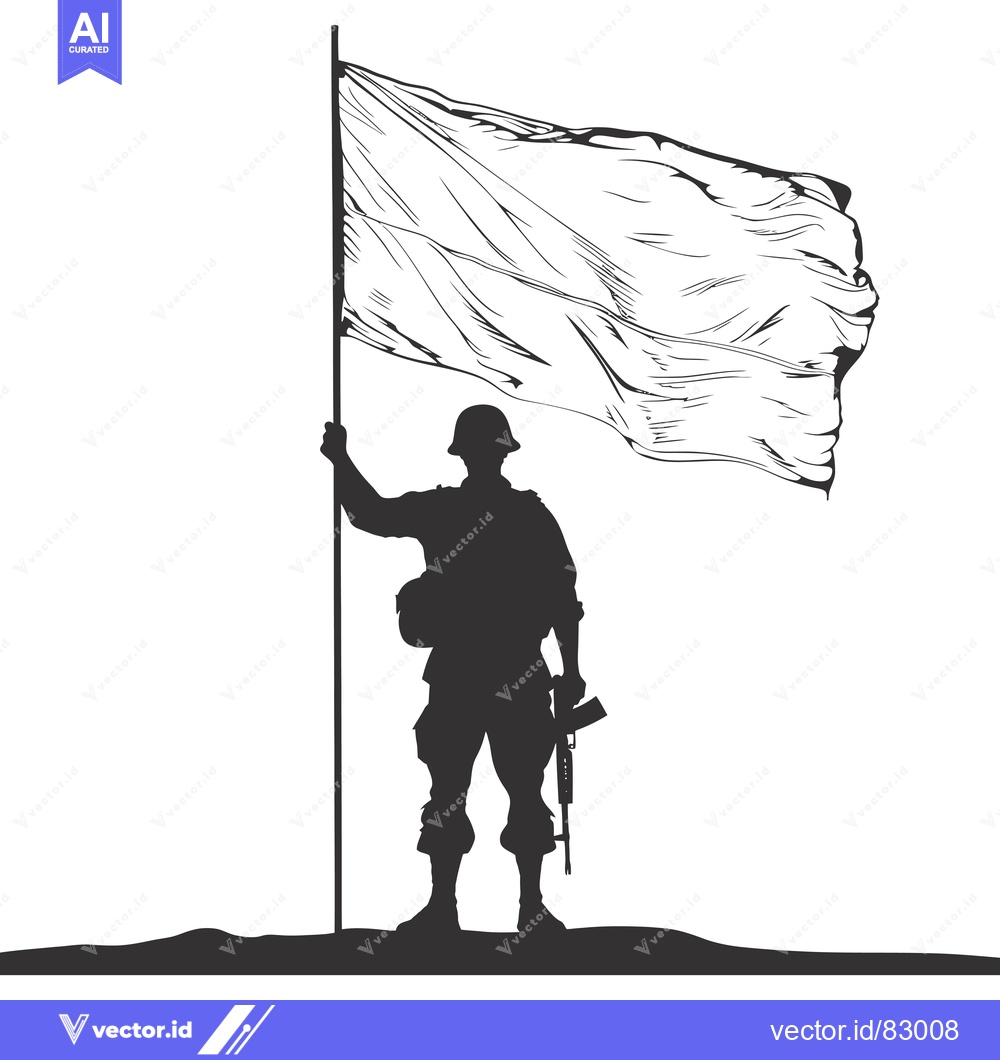 Premium Vector dari Silhouette of a Soldier Holding a Flag and a Rifle