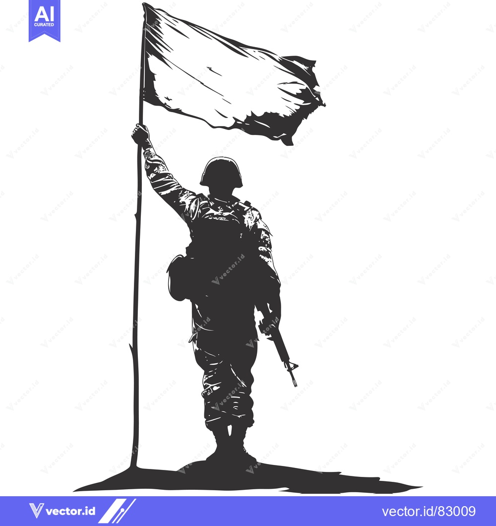 Premium Vector of Silhouette of a Soldier Raising a Blank Flag on a Pole
