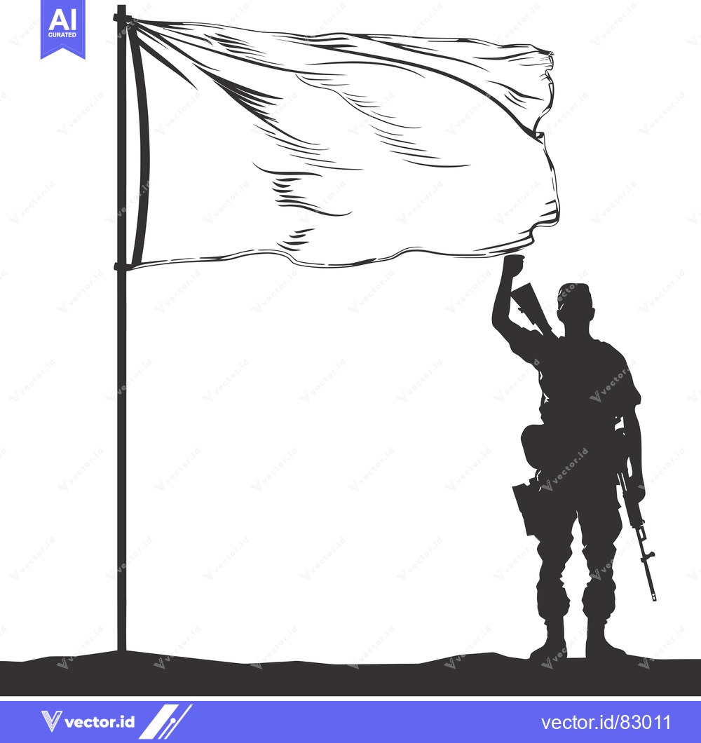 Premium Vector dari Silhouette of a Soldier Raising a Blank Flag on a Pole